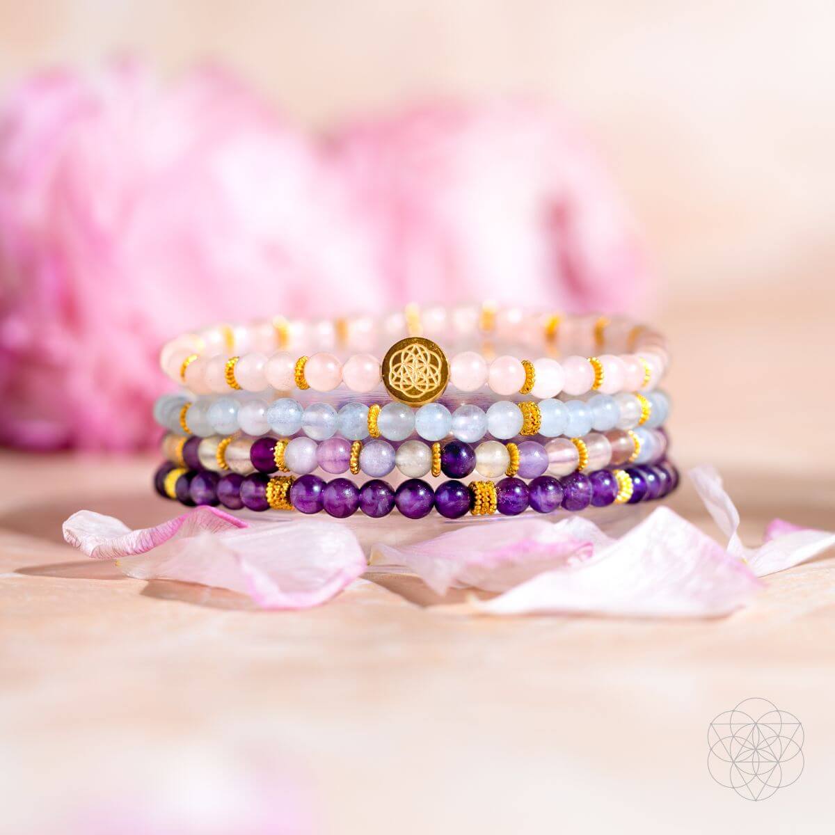 Clear Skies - Amethyst, Aquamarine, Rose Quartz & Fluorite Bracelet Pack of 4 - A-1 Thread Vault