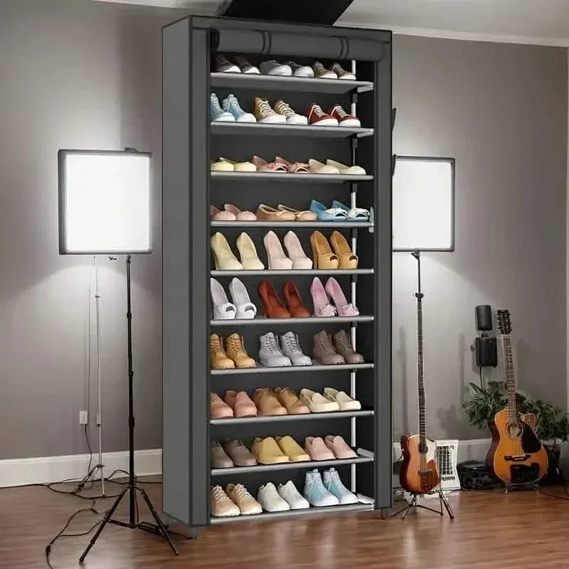 Spacious 9-Grid Non-Woven Fabric Alloy Structure Wardrobe with Dust Cover - A-1 Thread Vault