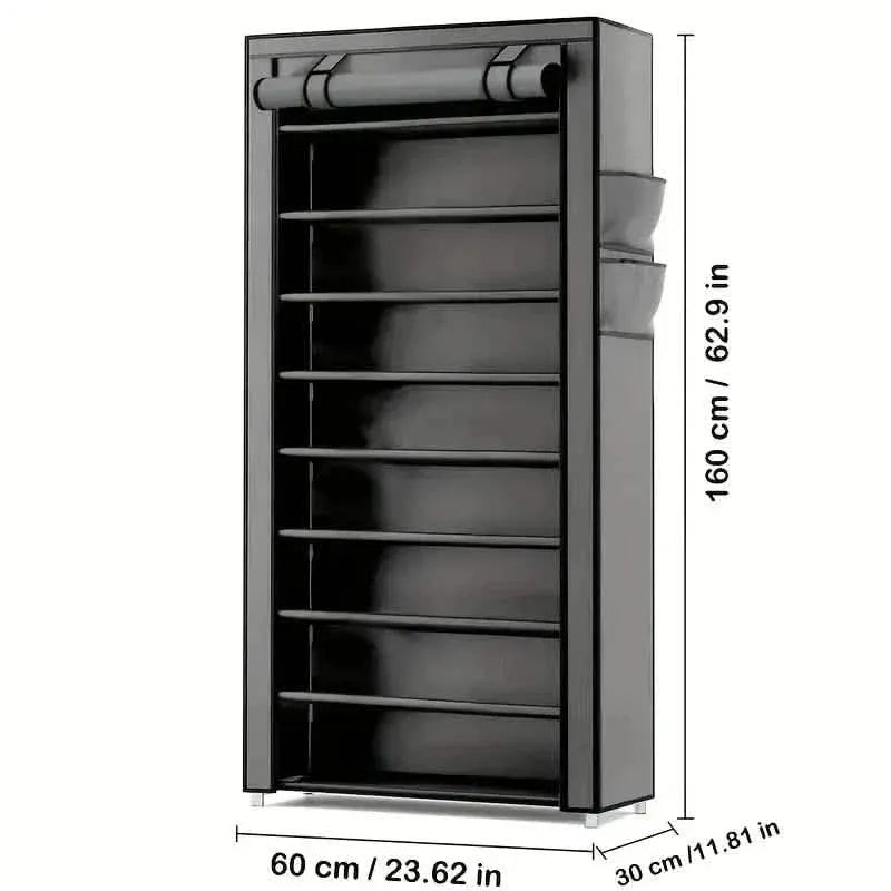 Spacious 9-Grid Non-Woven Fabric Alloy Structure Wardrobe with Dust Cover - A-1 Thread Vault