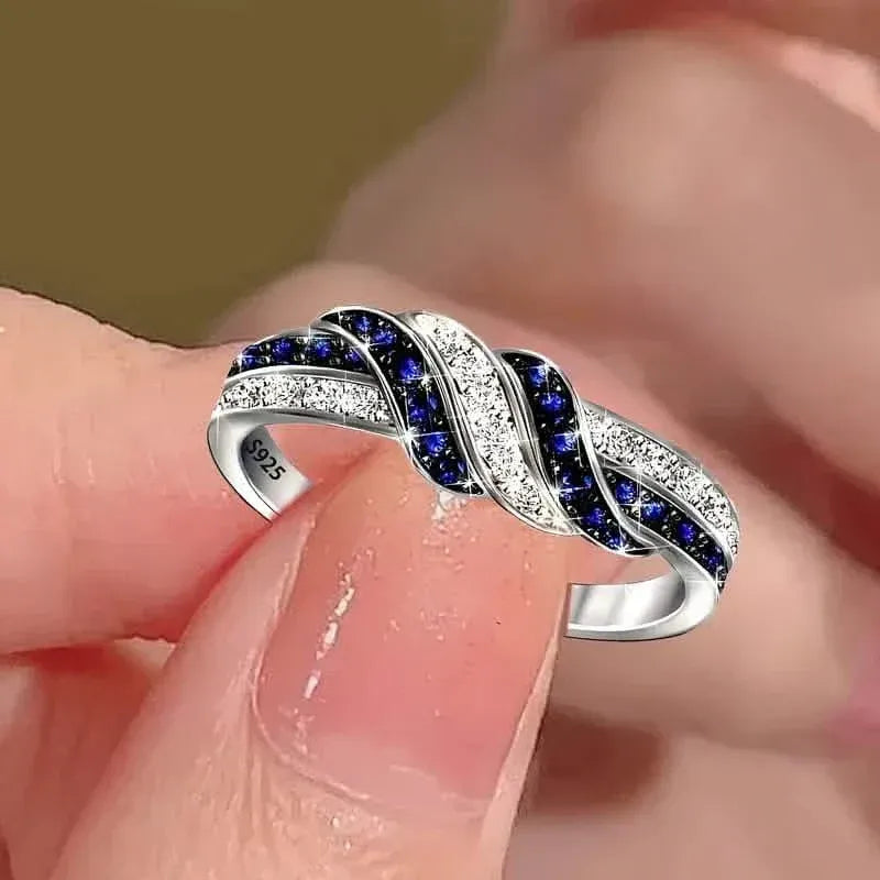 Sparkling Blue Cubic Zirconia Infinity Love Ring – 925 Sterling Silver - A-1 Thread Vault