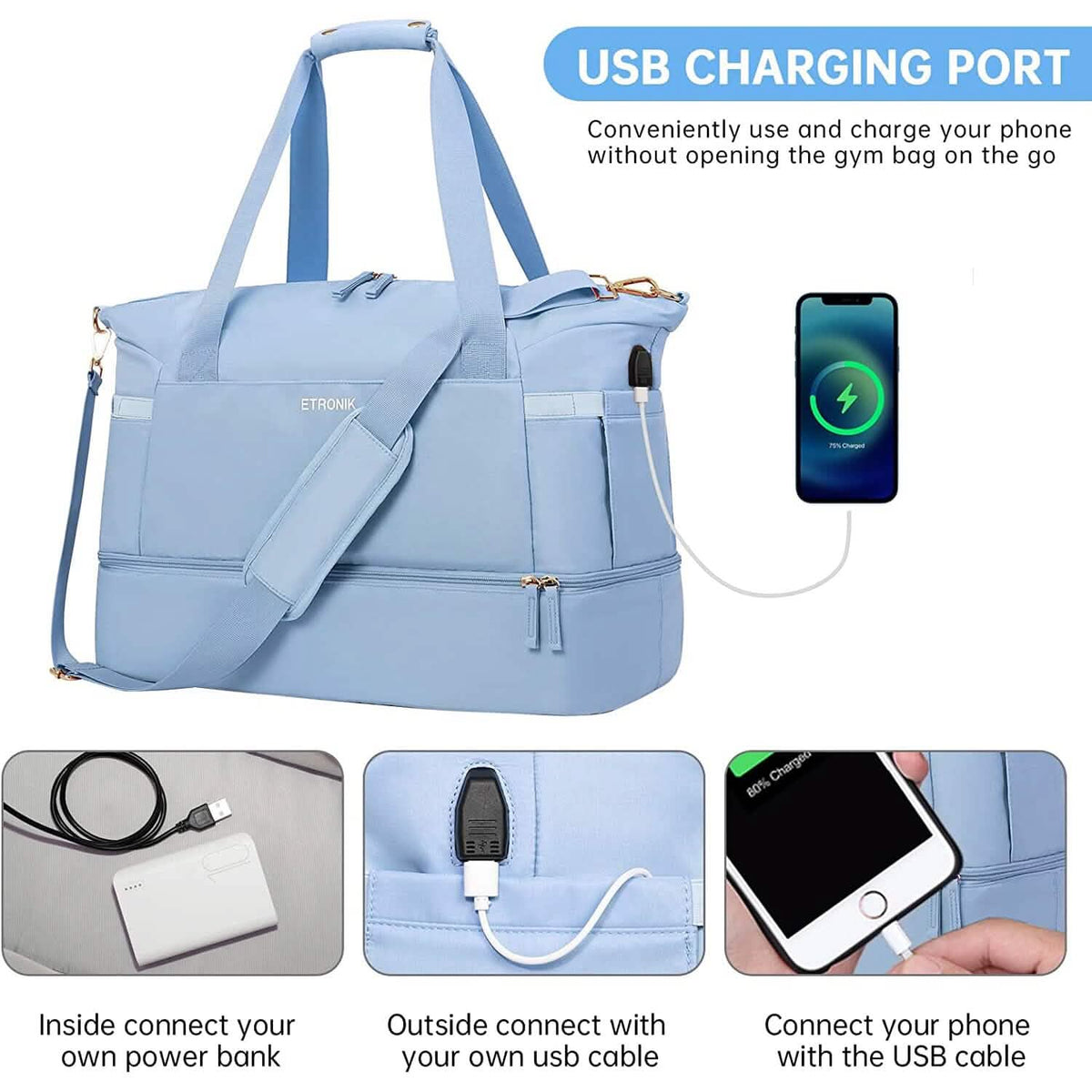 Sports Travel Duffel Bag with USB Charging Port - A-1 Thread Vault