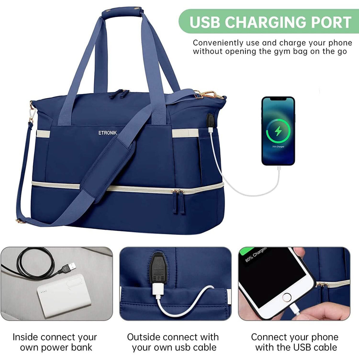 Sports Travel Duffel Bag with USB Charging Port - A-1 Thread Vault