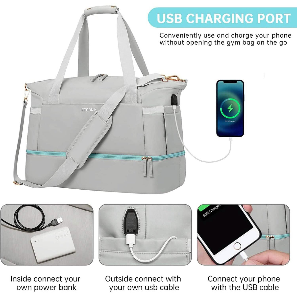 Sports Travel Duffel Bag with USB Charging Port - A-1 Thread Vault