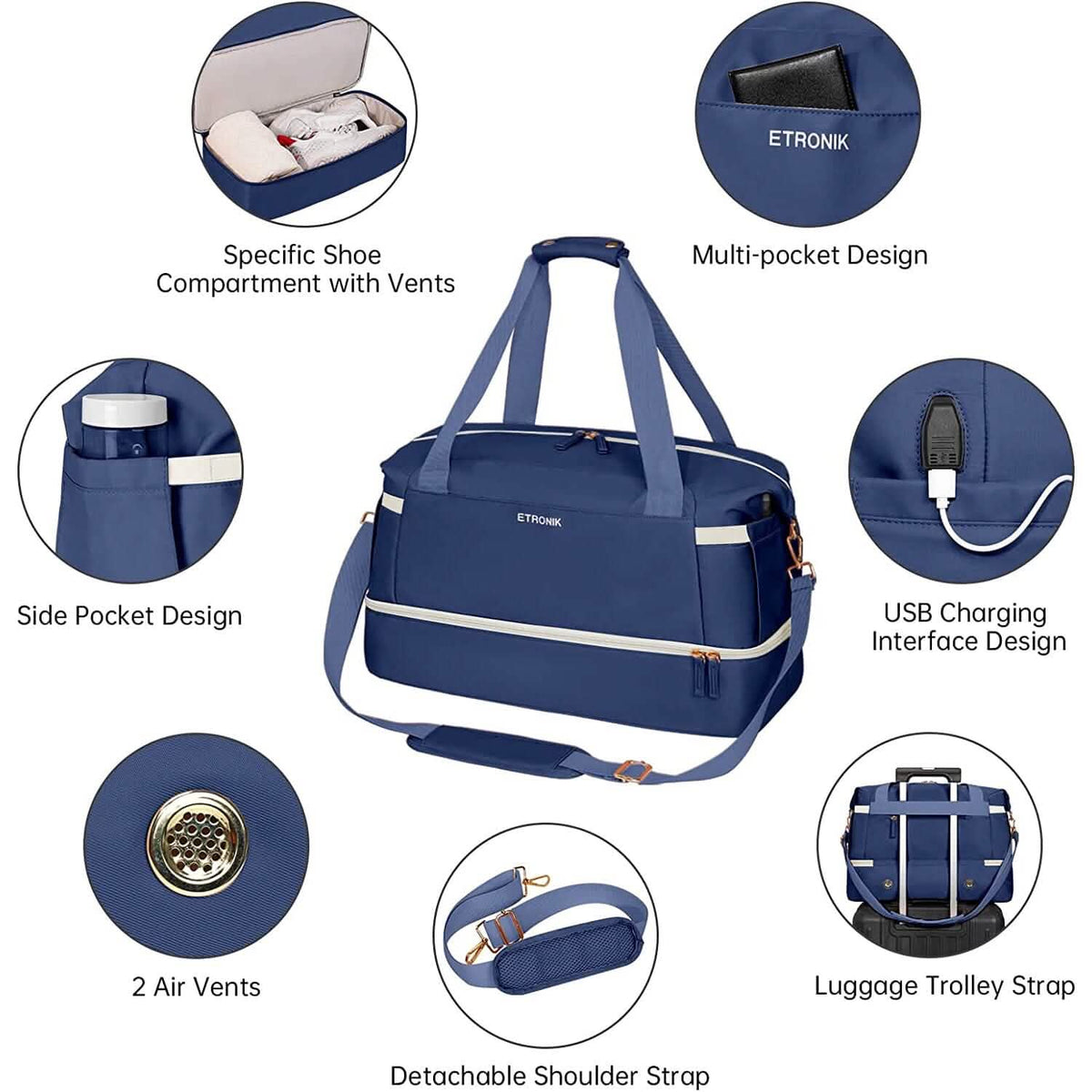 Sports Travel Duffel Bag with USB Charging Port - A-1 Thread Vault