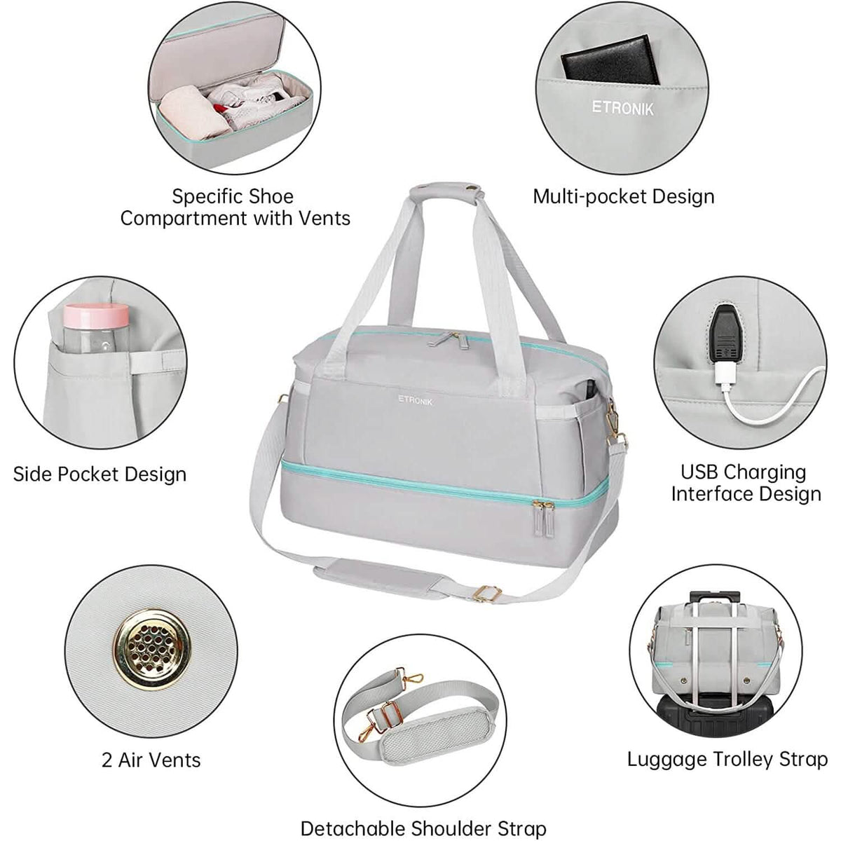 Sports Travel Duffel Bag with USB Charging Port - A-1 Thread Vault