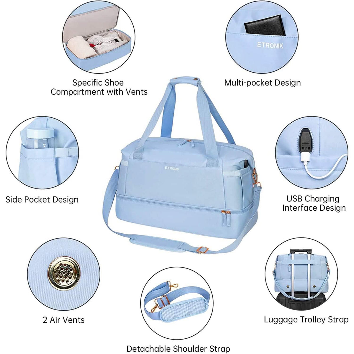 Sports Travel Duffel Bag with USB Charging Port - A-1 Thread Vault