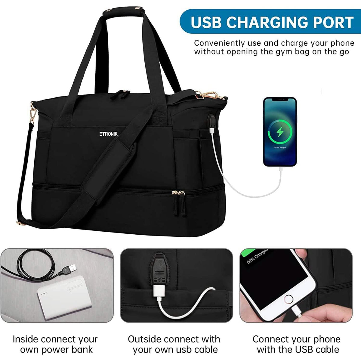 Sports Travel Duffel Bag with USB Charging Port - A-1 Thread Vault