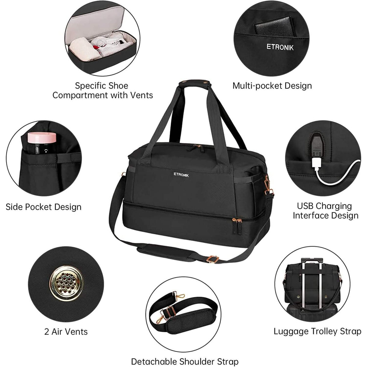 Sports Travel Duffel Bag with USB Charging Port - A-1 Thread Vault