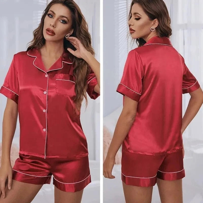 Spring Autumn Silk Pajamas Set for Women Casual Soft Nightwear Long Shirt Tops and Long Pants Cardigan Sleepwear Homewear - A-1 Thread Vault