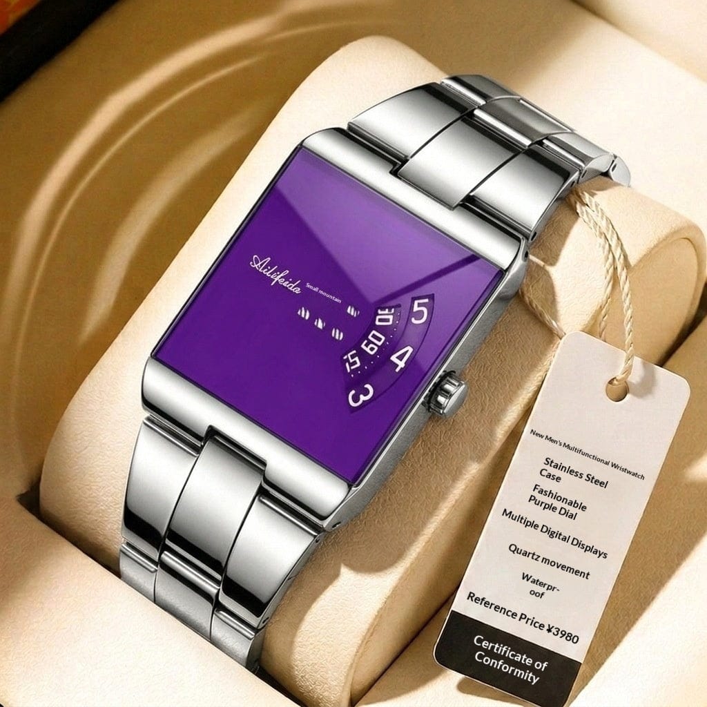 Square Quartz Waterproof Steel-band Luxury Mens Wristwatch - A-1 Thread Vault