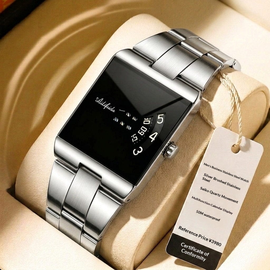 Square Quartz Waterproof Steel-band Luxury Mens Wristwatch - A-1 Thread Vault