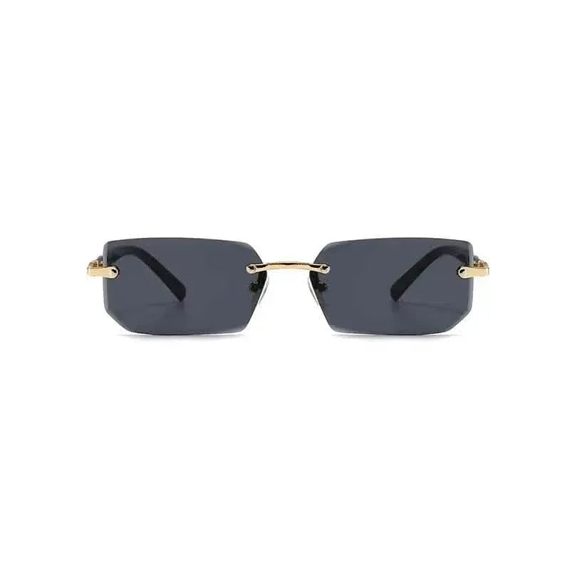 Square Rimless Vintage Sunglasses Stylish Design Golden Frame Black Hip Hop Sunglasses - A-1 Thread Vault