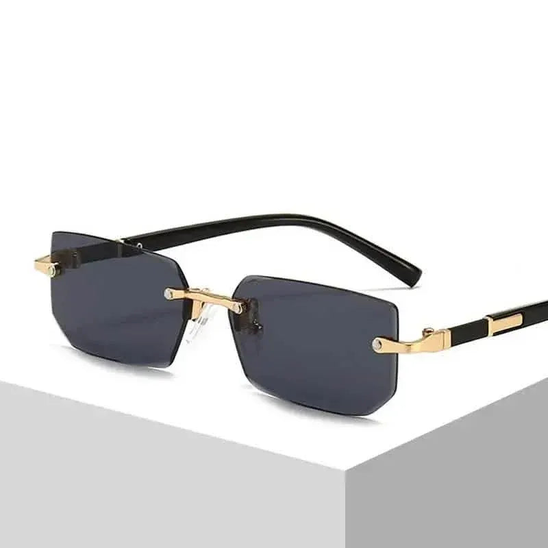 Square Rimless Vintage Sunglasses Stylish Design Golden Frame Black Hip Hop Sunglasses - A-1 Thread Vault