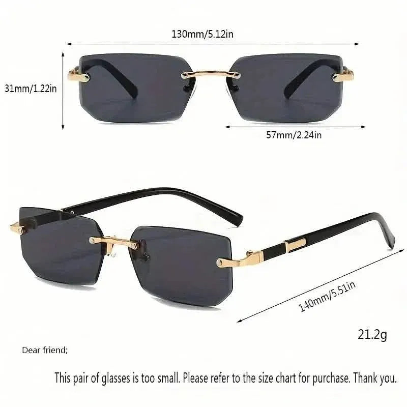 Square Rimless Vintage Sunglasses Stylish Design Golden Frame Black Hip Hop Sunglasses - A-1 Thread Vault