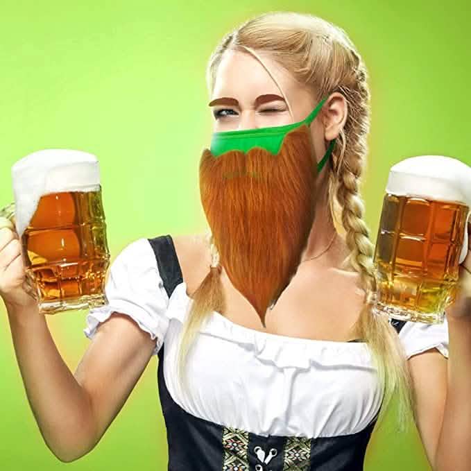 St. Patrick's Day Beard Face Mask and Green Hat Leprechaun Costume for Adults - A-1 Thread Vault