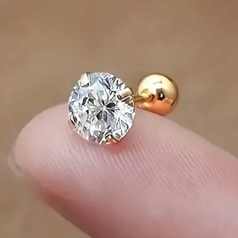 Stainless Steel 18K Gold Four-Claw Twisted Ball Zirconia Earrings - A-1 Thread Vault