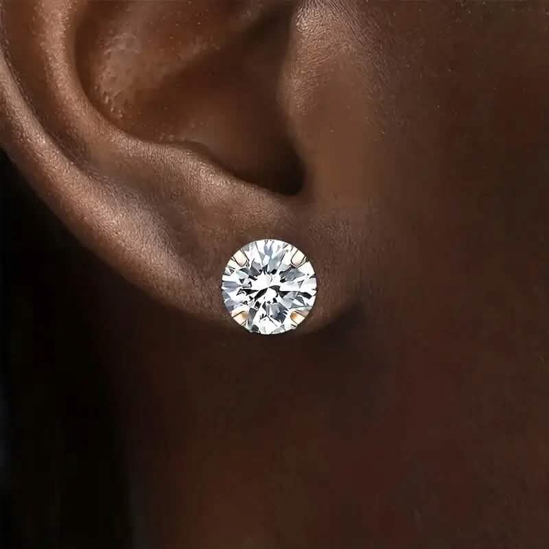 Stainless Steel 18K Gold Four-Claw Twisted Ball Zirconia Earrings - A-1 Thread Vault