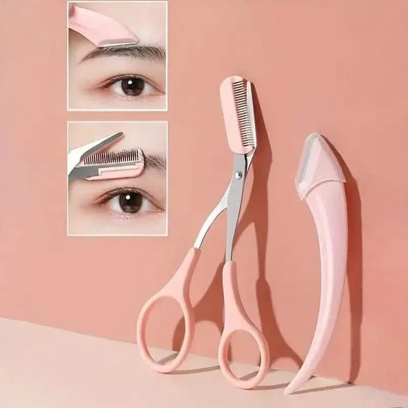 Stainless Steel Eyebrow Trimmer Set, Curved Eyebrow Razor and Scissors With Comb - A-1 Thread Vault