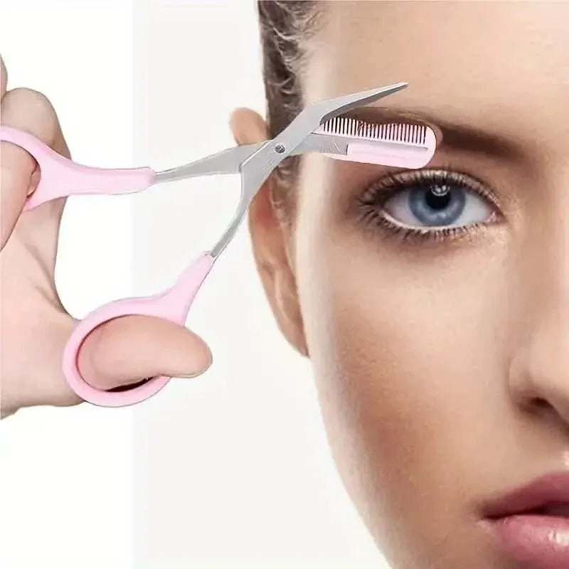 Stainless Steel Eyebrow Trimmer Set, Curved Eyebrow Razor and Scissors With Comb - A-1 Thread Vault