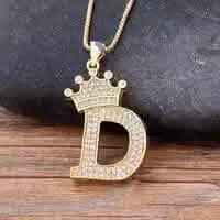 Stainless Steel Gold Overlay Hip Hop Crown A-Z Letters Necklace for Men and Women - A-1 Thread Vault