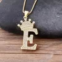 Stainless Steel Gold Overlay Hip Hop Crown A-Z Letters Necklace for Men and Women - A-1 Thread Vault