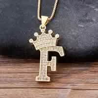 Stainless Steel Gold Overlay Hip Hop Crown A-Z Letters Necklace for Men and Women - A-1 Thread Vault