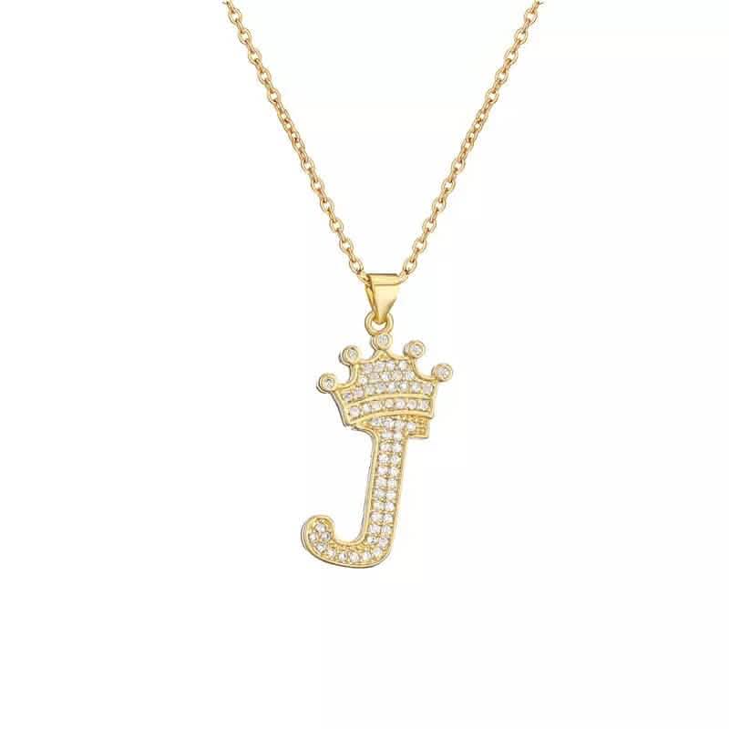 Stainless Steel Gold Overlay Hip Hop Crown A-Z Letters Necklace for Men and Women - A-1 Thread Vault
