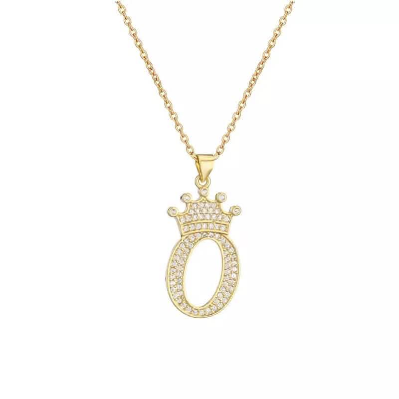 Stainless Steel Gold Overlay Hip Hop Crown A-Z Letters Necklace for Men and Women - A-1 Thread Vault