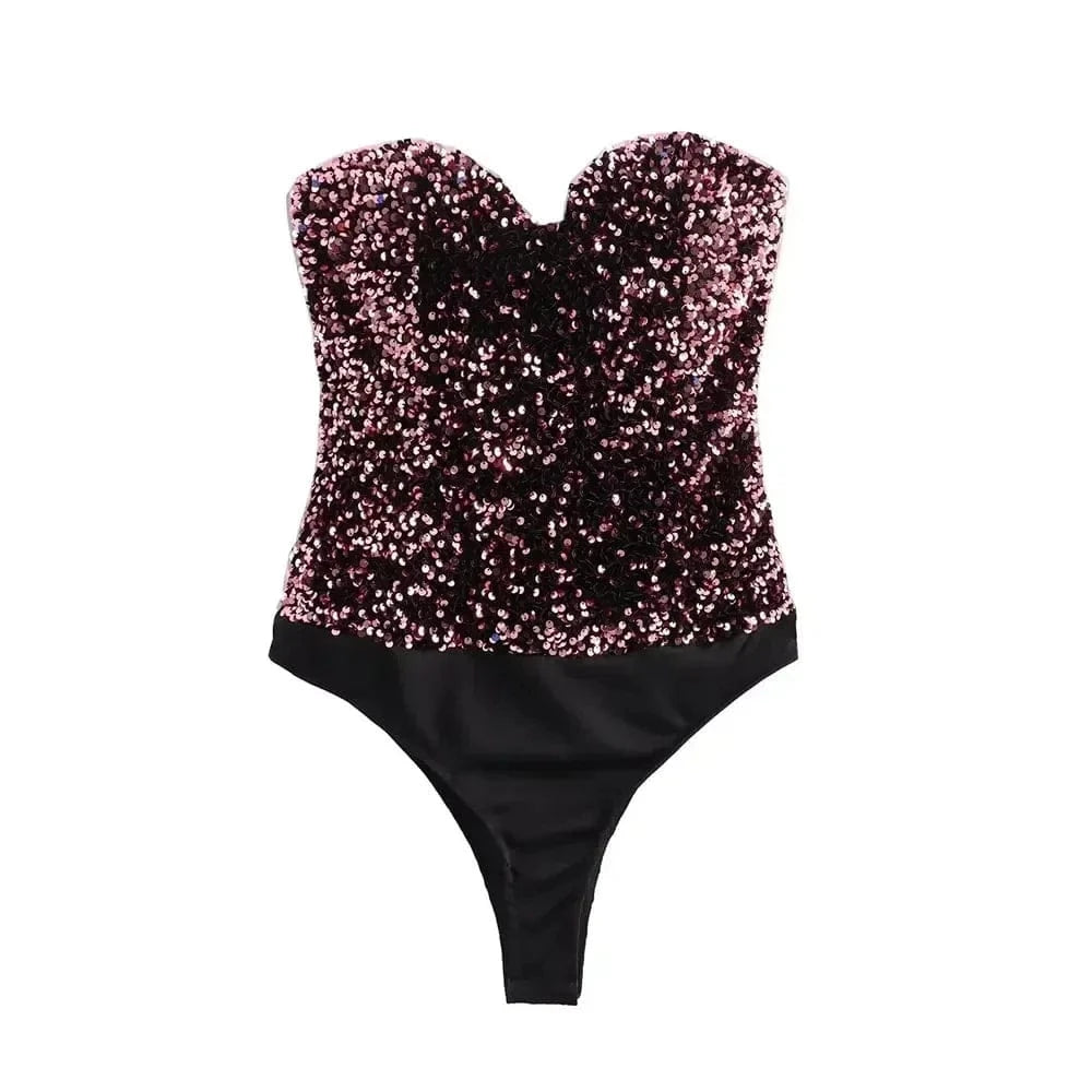 Strapless Sequin Bodysuits for Women, Backless Bodysuits, Sweetheart Neck, Female Playsuits, Sexy Fashion - A-1 Thread Vault
