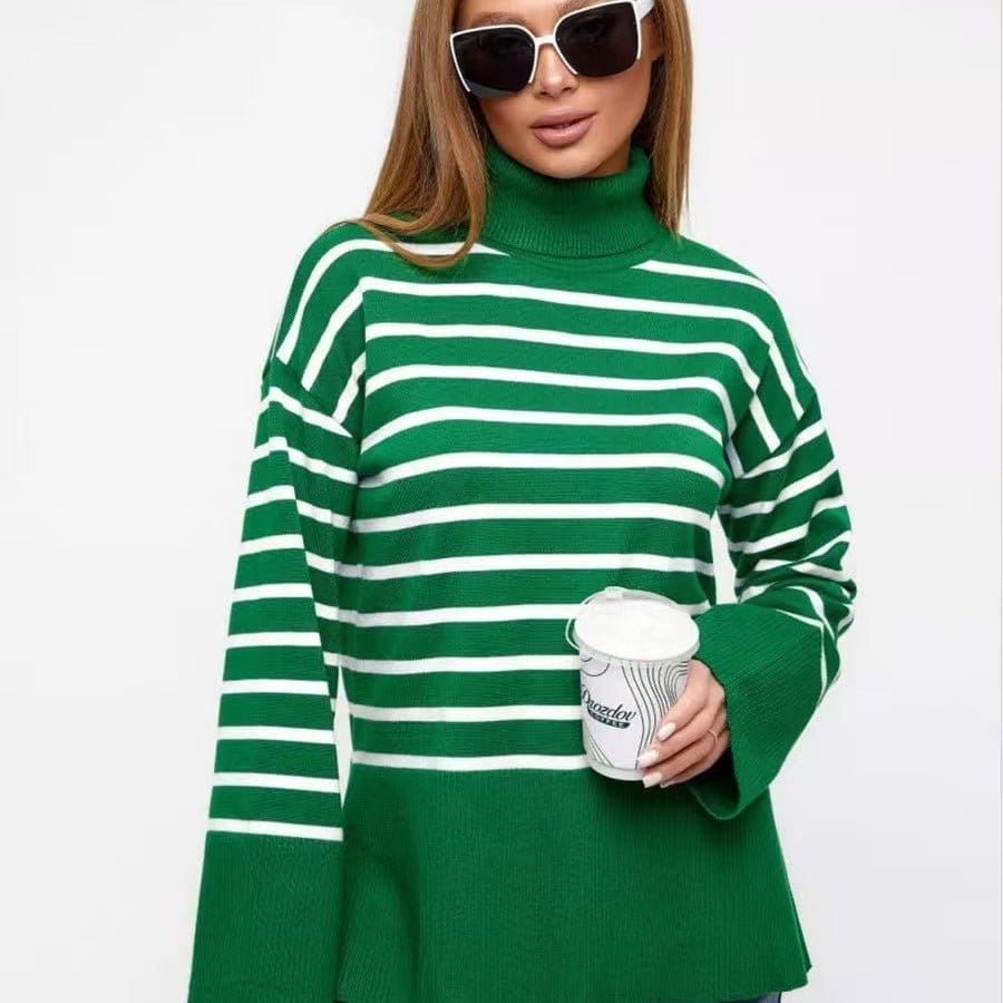 Striped Turtleneck Sweater | Oversized Colorblock Pullover(MS252) - A-1 Thread Vault