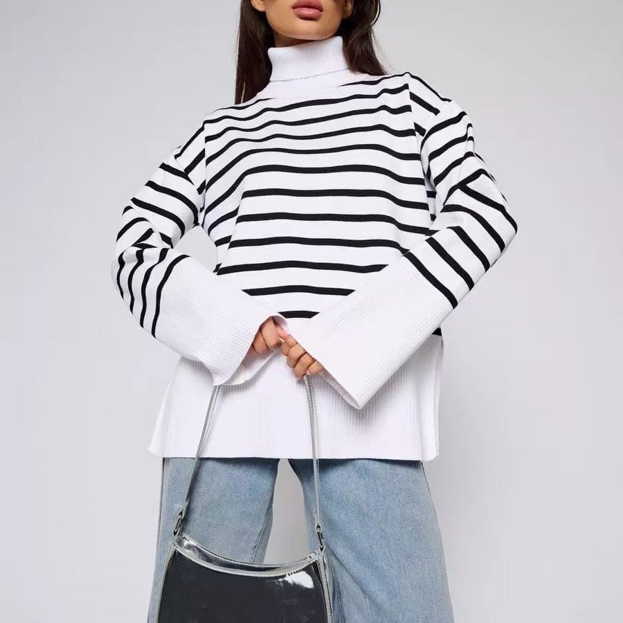 Striped Turtleneck Sweater | Oversized Colorblock Pullover(MS252) - A-1 Thread Vault