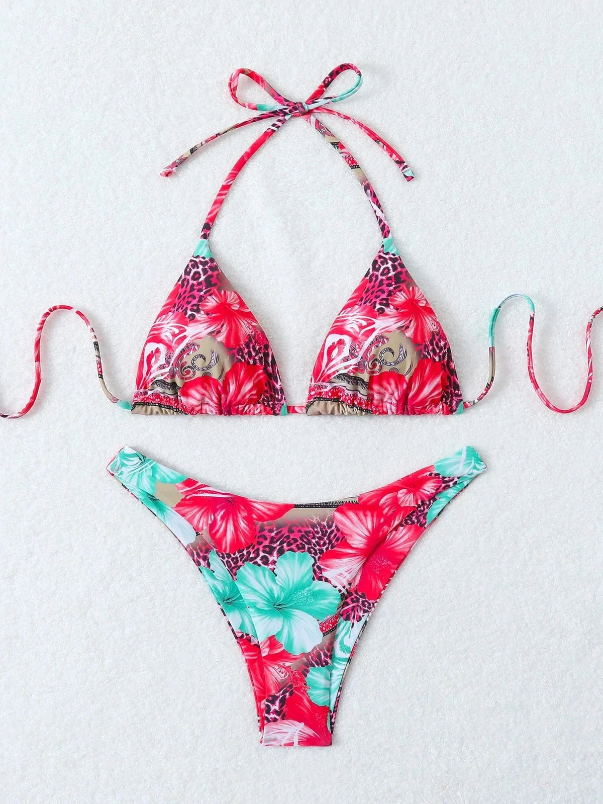 Summer retro floral print 2-piece bikini lace up swimsuit sexy high waisted women's swimsuit - A-1 Thread Vault