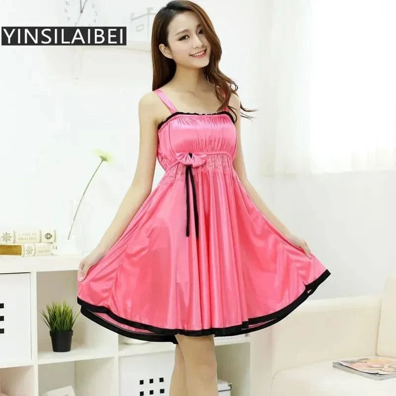 Summer Sleeveless Strap Sexy Women's Sleepwear Female Faux Silk Satin Lace Nightgowns Plus Size Nightwear for Ladies - A-1 Thread Vault