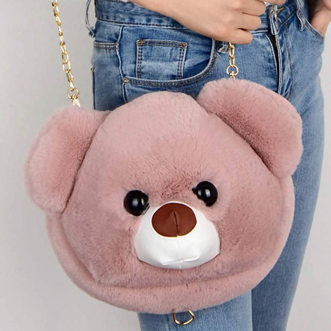 Super Cute Faux Fur Women's Handbag Bear Head Animal - A-1 Thread Vault