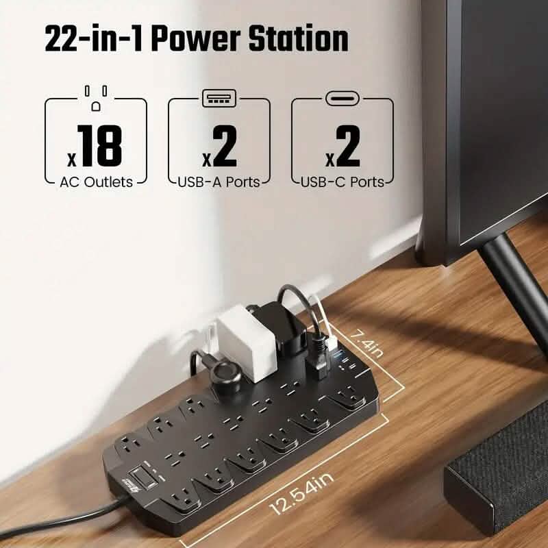 Superdanny 18 AC Outlets Surge Protector Power Strip with 2 USB C and 2 USB A Ports - A-1 Thread Vault
