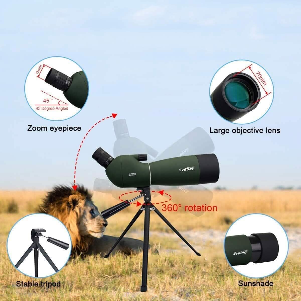 SVBONY SV28 25-75x70 Spotting Scopes with Tripod (Refurbished) - A-1 Thread Vault