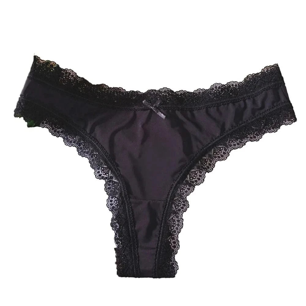 Sweet Pink Satin Silk Ruffle Thong Sexy Low Waist G-String Briefs for Women Ice Silk Underwear Female Intimates Lingerie - A-1 Thread Vault