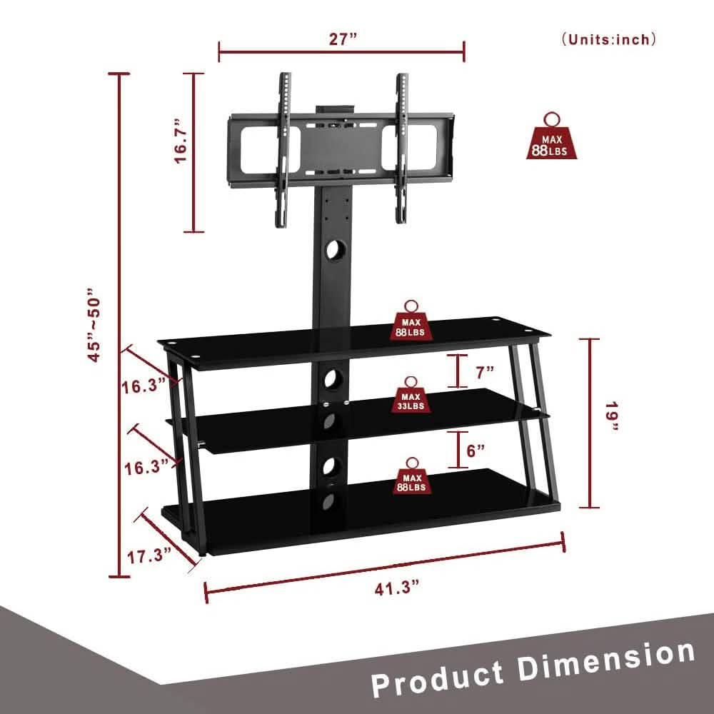 Swivel Floor TV Stand with Angle and Height Adjustable Tempered Glass TV Stand - A-1 Thread Vault