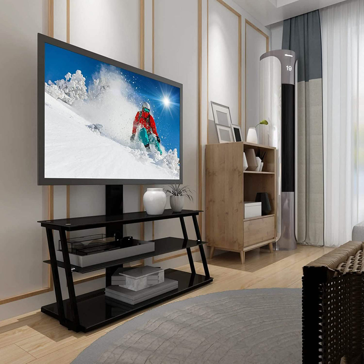 Swivel Floor TV Stand with Angle and Height Adjustable Tempered Glass TV Stand - A-1 Thread Vault