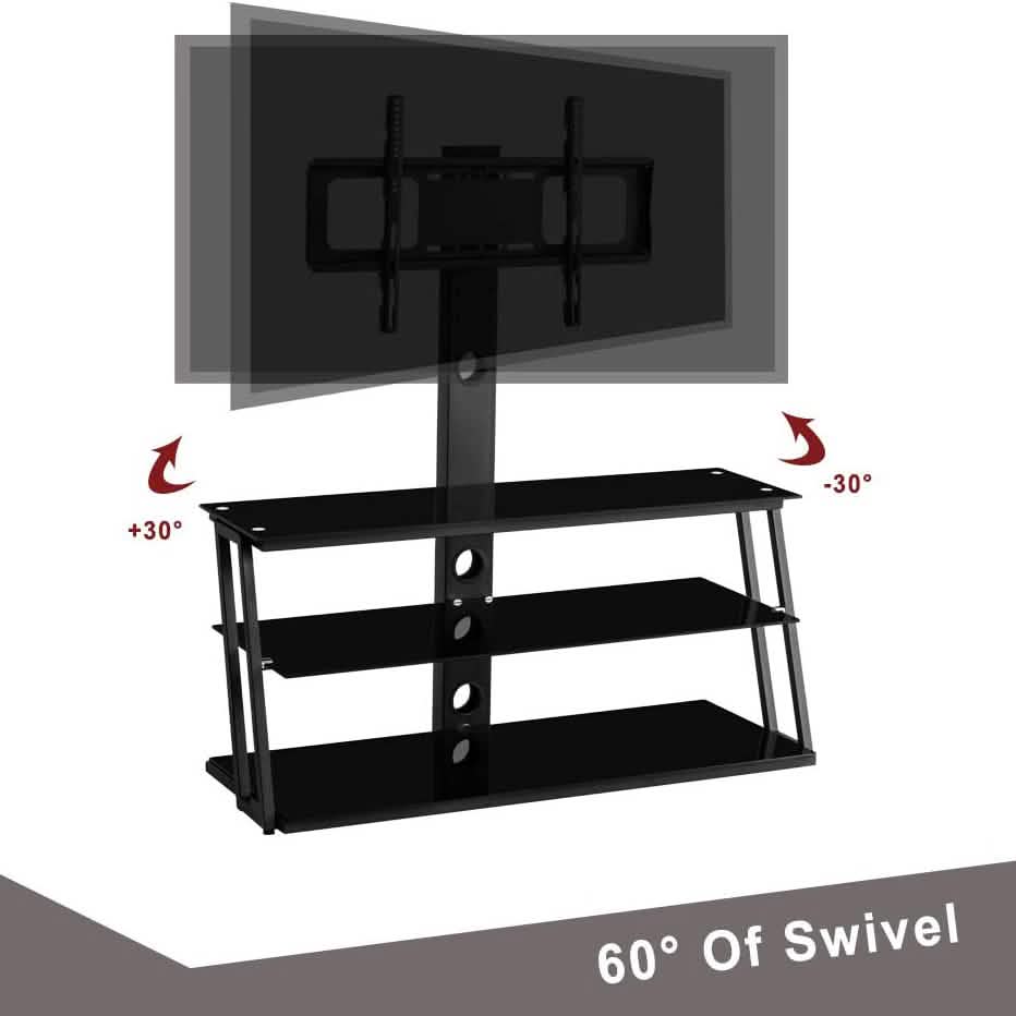 Swivel Floor TV Stand with Angle and Height Adjustable Tempered Glass TV Stand - A-1 Thread Vault