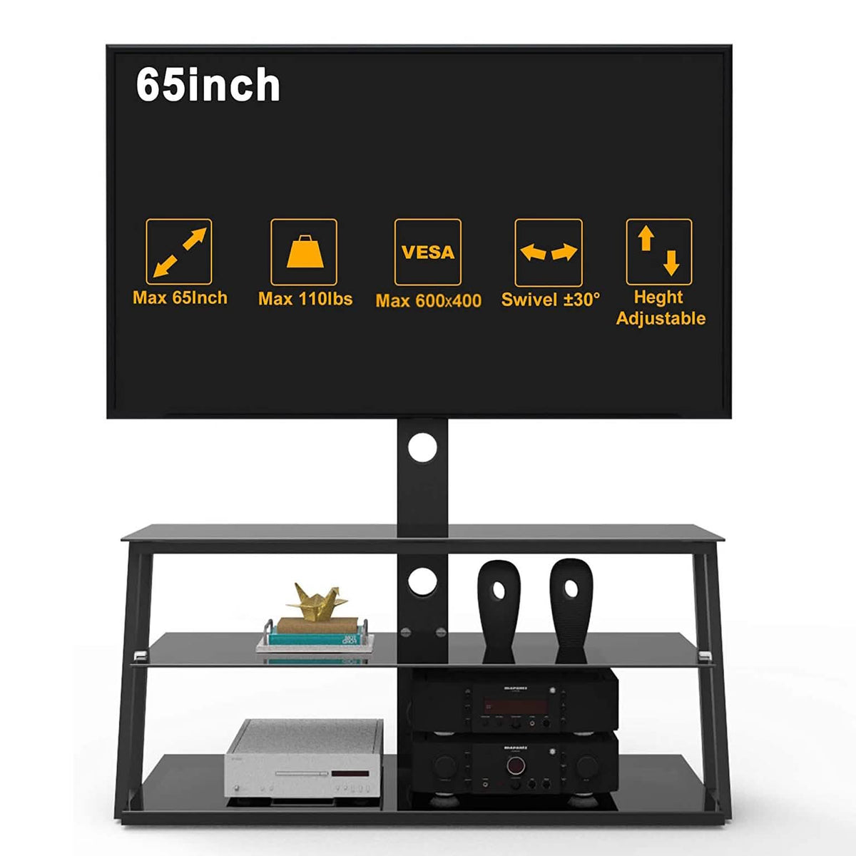 Swivel Floor TV Stand with Angle and Height Adjustable Tempered Glass TV Stand - A-1 Thread Vault