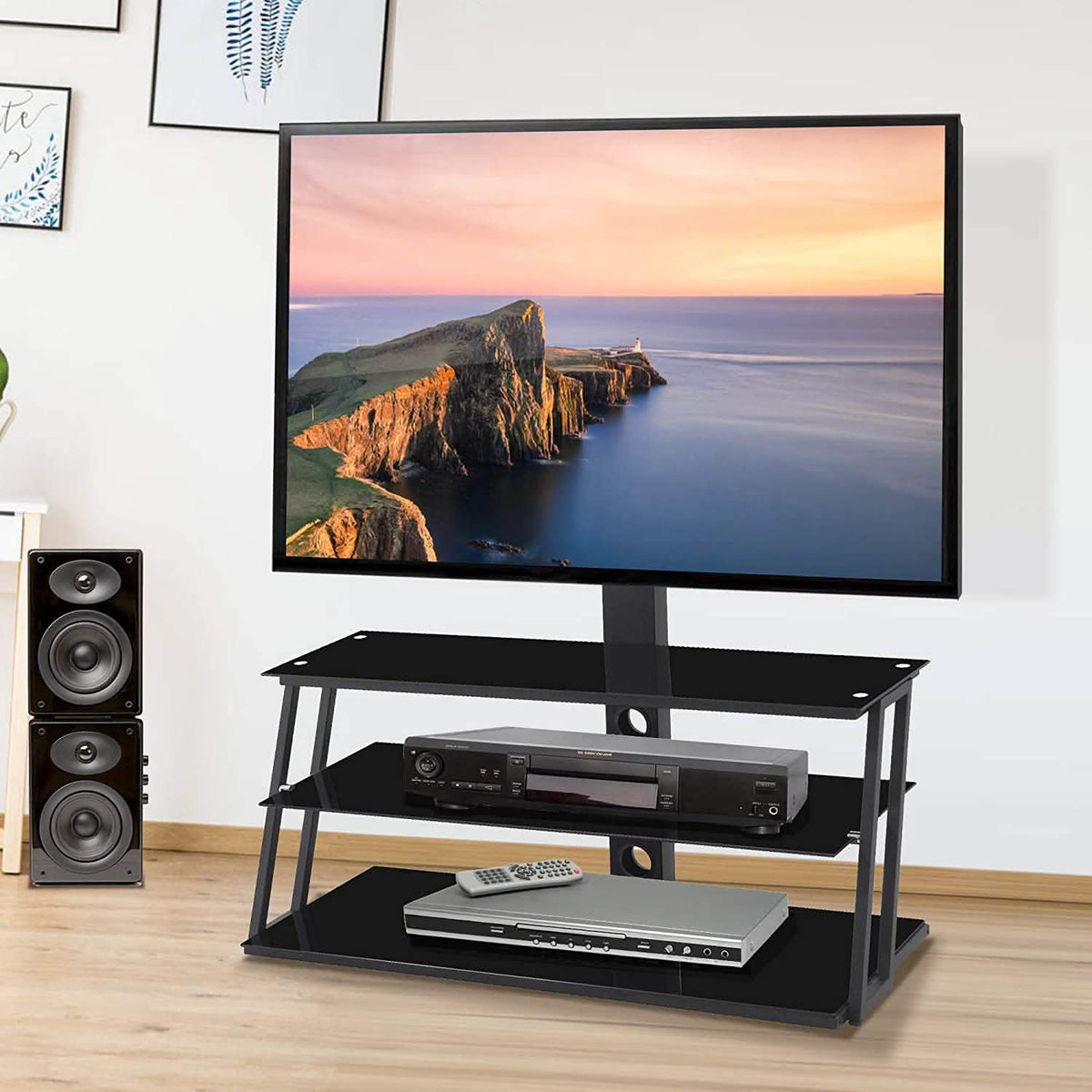 Swivel Floor TV Stand with Angle and Height Adjustable Tempered Glass TV Stand - A-1 Thread Vault