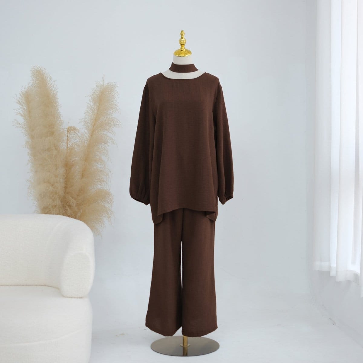 Textured Longline Top & Wide-Leg Trouser Set(MS455) - A-1 Thread Vault