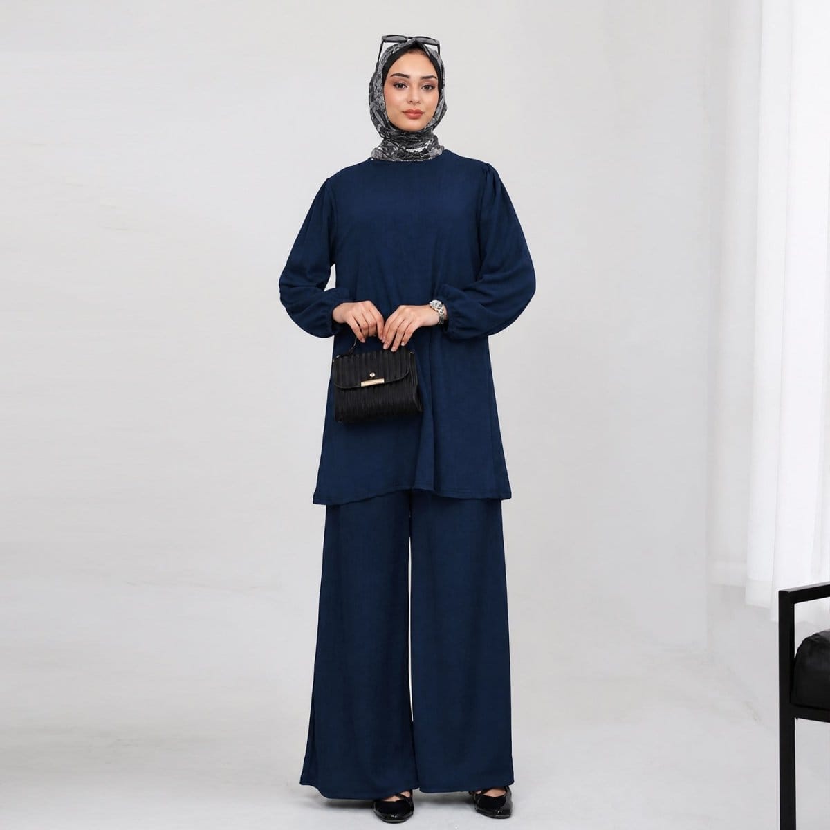 Textured Longline Top & Wide-Leg Trouser Set(MS455) - A-1 Thread Vault