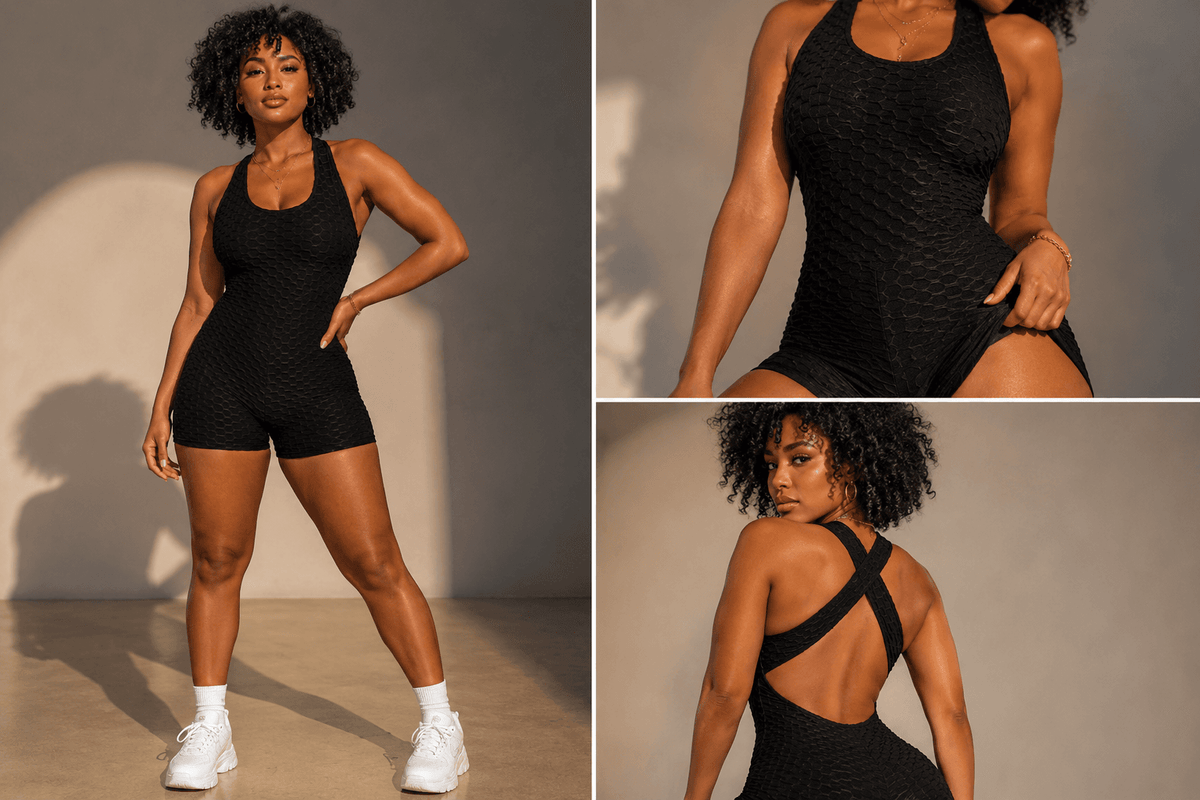 Textured Sculpt Cross Back Romper – Active Bodycon One Piece - A-1 Thread Vault