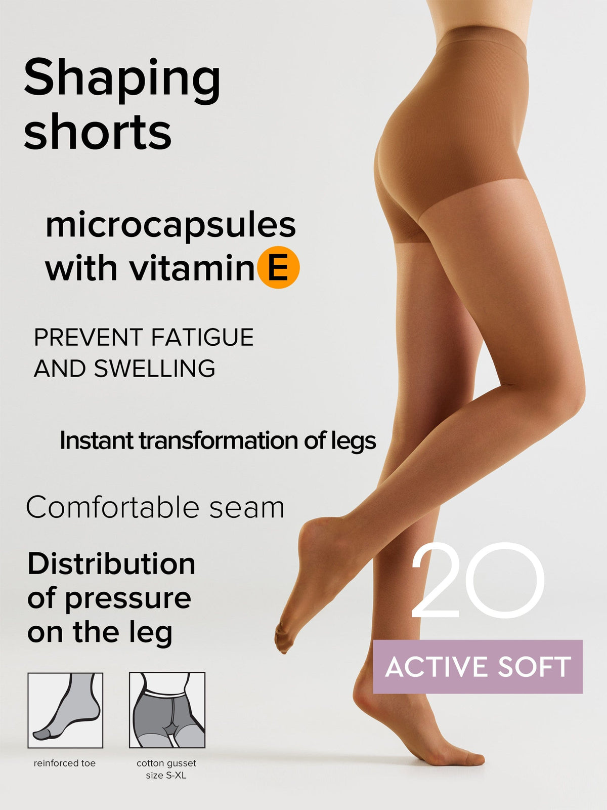Tights Conte Active Soft 20 Den - Shaping Support with Vitamin E - A-1 Thread Vault