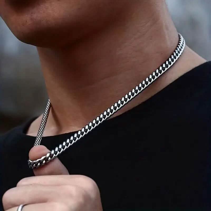 Titanium Stainless Steel Trendy Necklace Cuban Chain with Lobster Clasp - A-1 Thread Vault