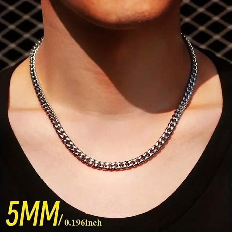 Titanium Stainless Steel Trendy Necklace Cuban Chain with Lobster Clasp - A-1 Thread Vault