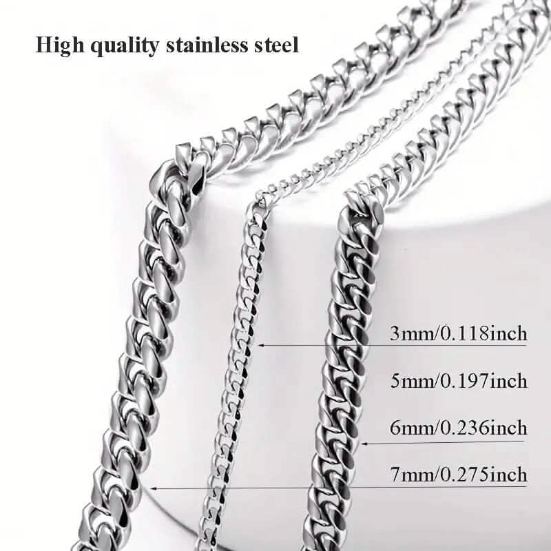 Titanium Stainless Steel Trendy Necklace Cuban Chain with Lobster Clasp - A-1 Thread Vault
