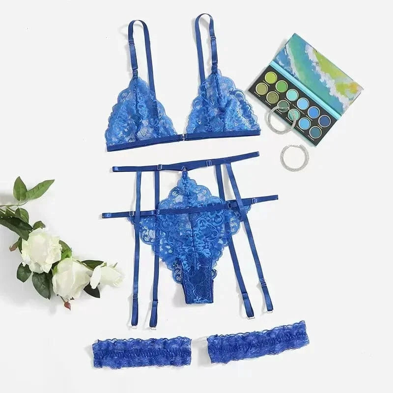 Toucheart 3 Piece Set Sleepwear Suit Sexy Lingerie Women Thin Transparent Lace Bra Set See Through Female Erotic Underwear New - A-1 Thread Vault